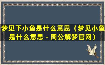 梦见下小鱼是什么意思（梦见小鱼是什么意思 - 周公解梦官网）